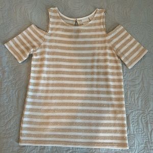 Chico top. Yellow with tiny sequins. Small cut out on shoulders.